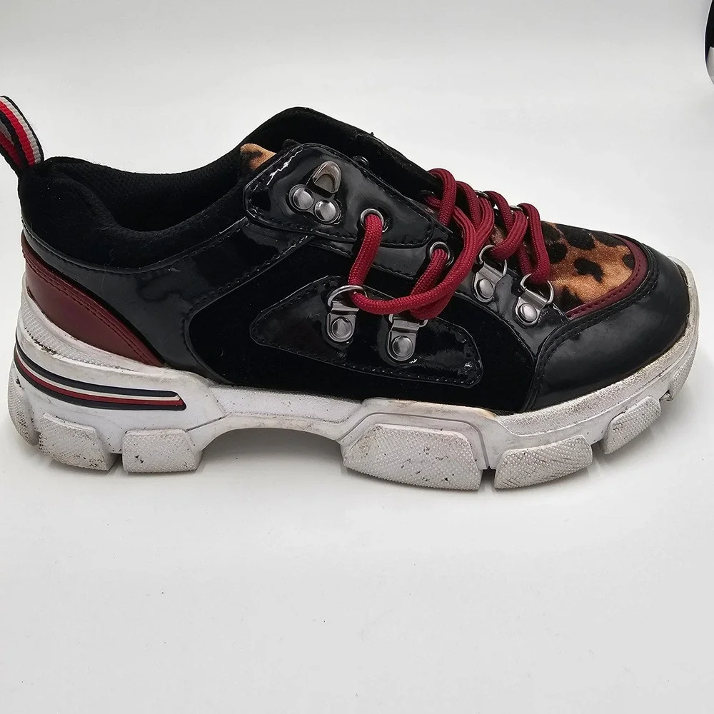 Tommy Hilfiger Women Leopard Print Black Chunky Platform Sneakers Size 6‎